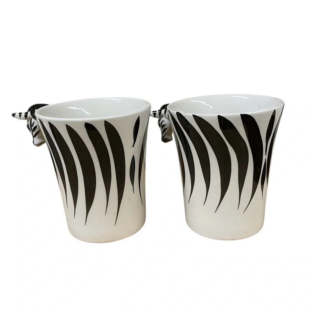 PIER 1 IMPORTS Zebra hand painted ceramic Mugs stoneware